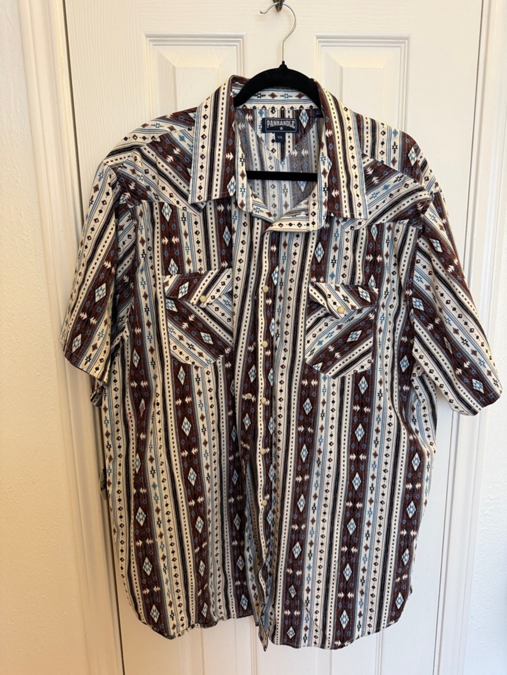 Panhandle Slim Men's Short Sleeve Aztec Stripe Shirt - Brown & Cream